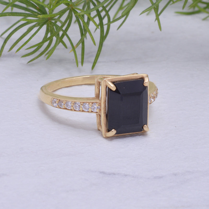 14k Yellow Gold Men's Ring with Black Onyx Stone, Statement Ring for M – J  F M