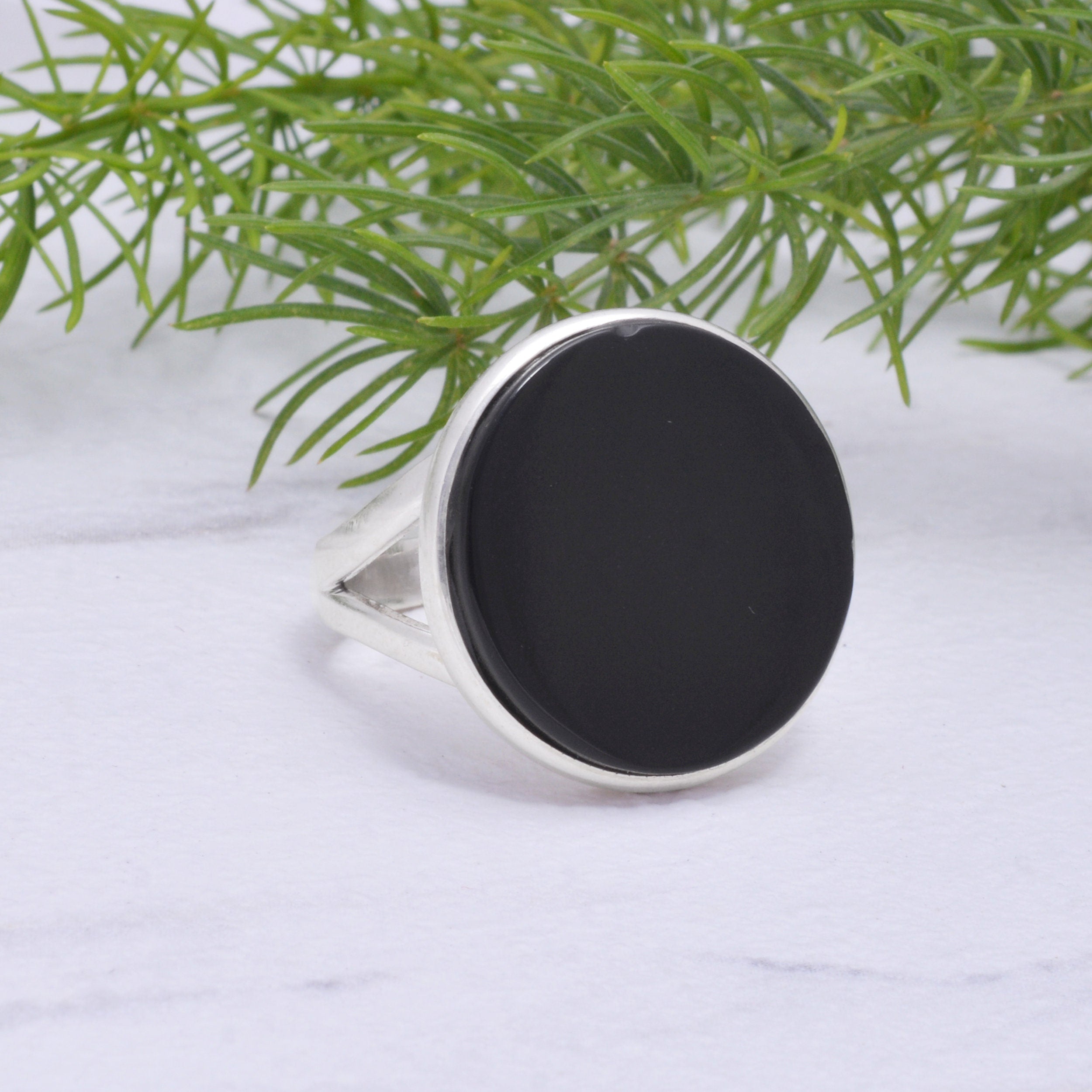 Men's ring with black stone 316L silver